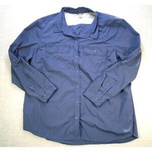 Eddie Bauer Button Up Hiking Shirt Womens 2XL Navy Breathable Long Sleeve Collar
